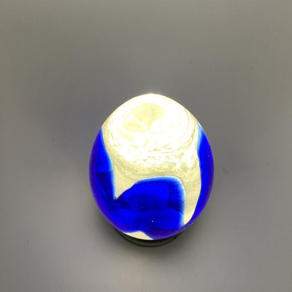 Art Glass Cone Shape Cobalt Blue And White Paper Weight 5” Tall - Picture 5 of 6